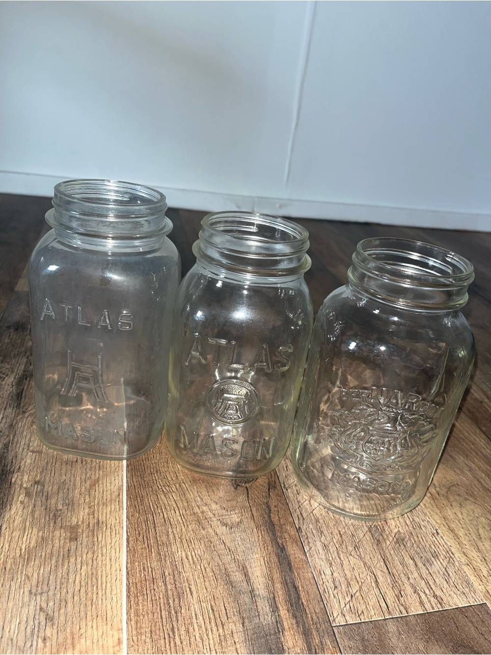 Vintage Atlas Mason Glass Jars - Clear Glass Set of 3